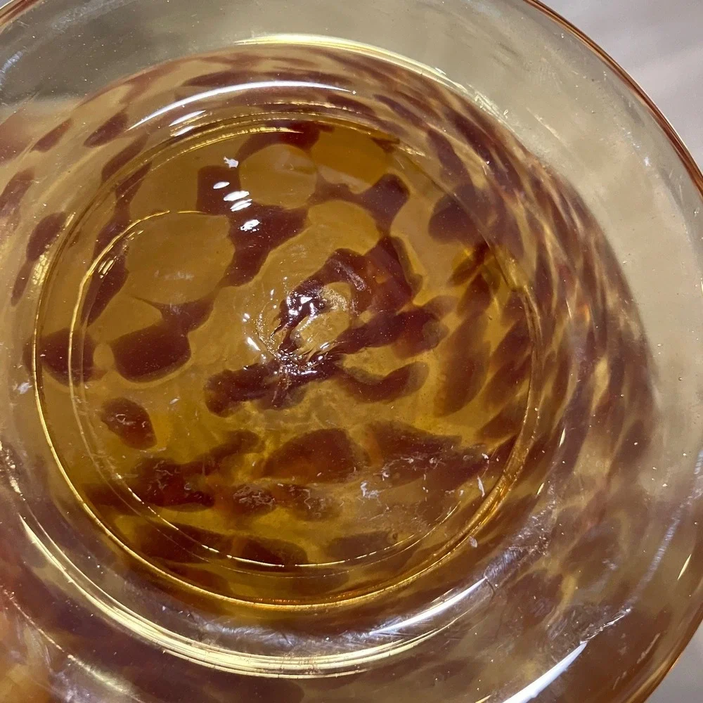 Vintage Italian Art Glass Vase - Amber Tortoise Swirl, White Cristal Style 7.5